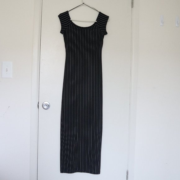ALL THAT JAZZ Vintage Pinstripe Maxi Dress Black S - Picture 2 of 5